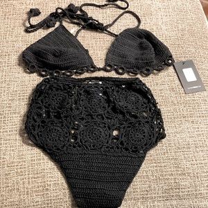 Fashion Nova NWT crochet two piece bikini black Size S